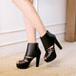 Women's Zipper High Heel Fish Mouth Platform Sandals Chunky Heel Shoes