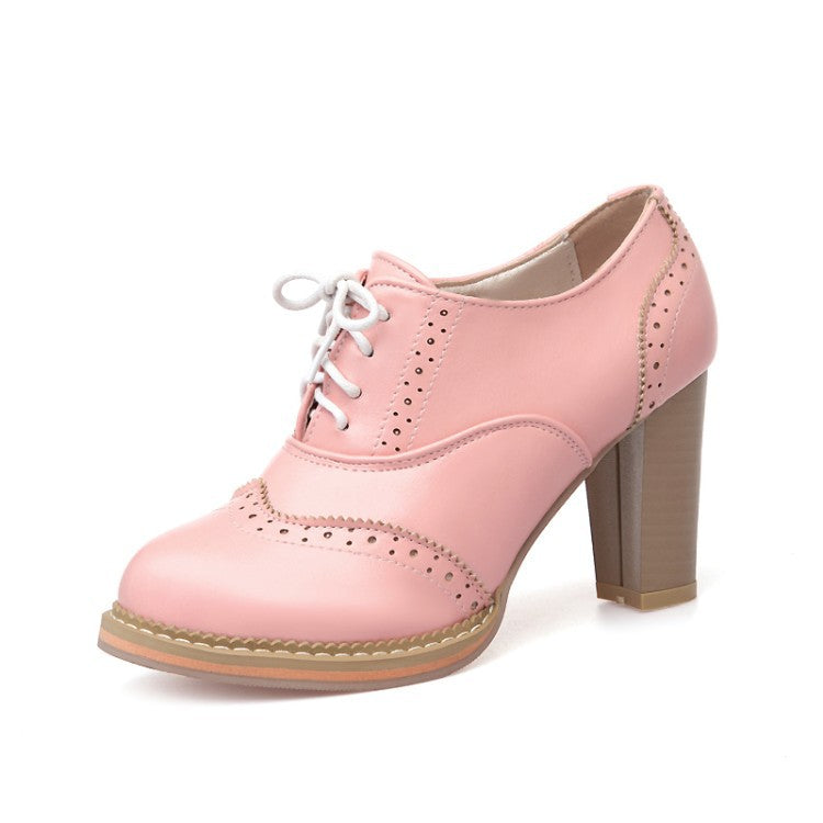 Round Toe Lace Up High Heels Oxford Shoes
