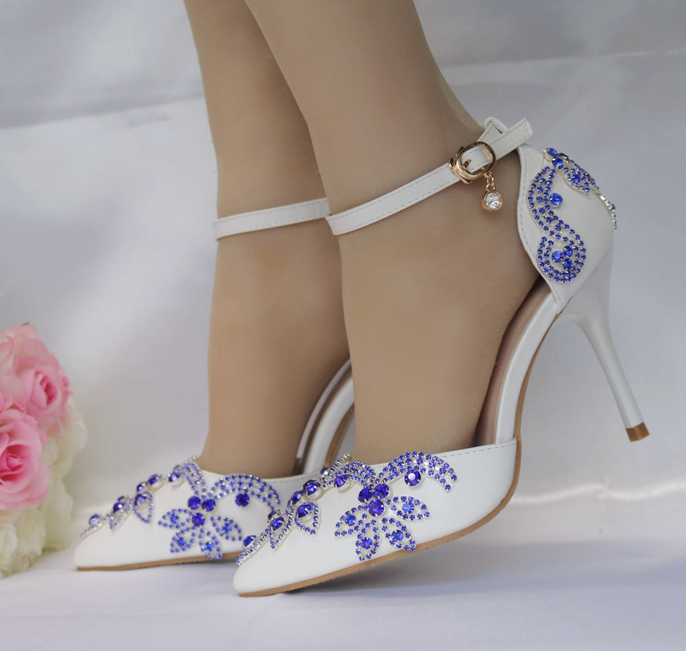 Women Pointed Toe Rhinestone Bridal Wedding Shoes Stiletto Heel Sandals