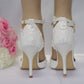 Women Ankle Strap Buckles Pointed Toe Lace Flora Bridal Wedding Shoes Stiletto Heel Sandals