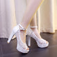 Peep Toe Lace Platform Pumps High Heels Sandals Summer Wedding Shoes 9431