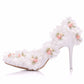 Women Ribbons Flora Rhinestone Stiletto Heel Pumps Wedding Shoes