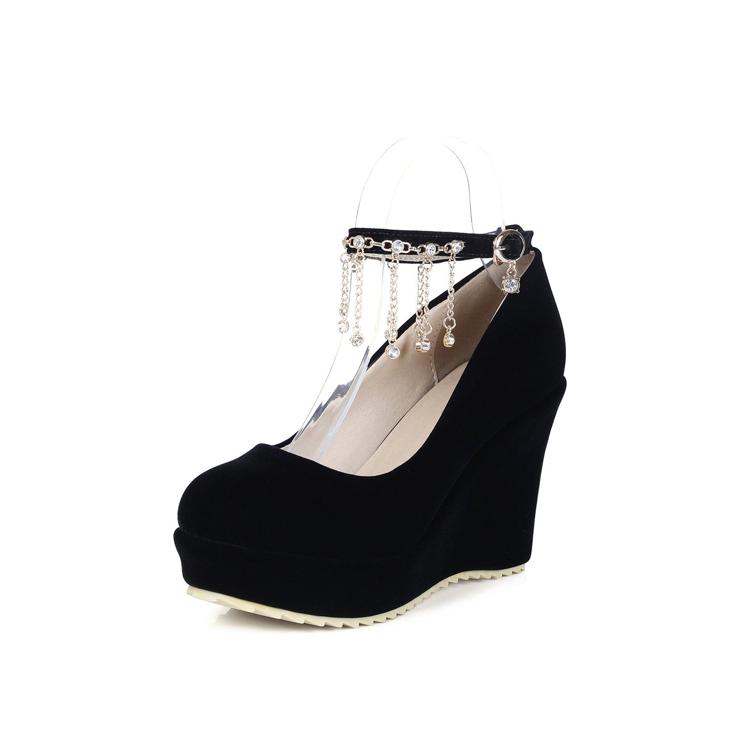 Women Metal Tassel Platform Wedges High Heel Shoes 8123