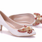 Women Pointed Toe Rhinestone Pearls Butterfly Bridal Wedding Shoes Pumps Stiletto Heel
