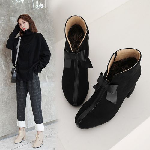 Round Toe Bow Tie Women's High Heeled Ankle Boots