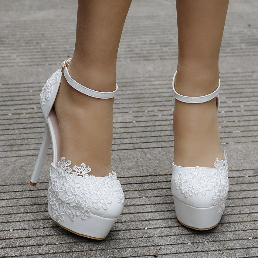 Women Lace Bridal Wedding Stiletto Heel Platform Sandals