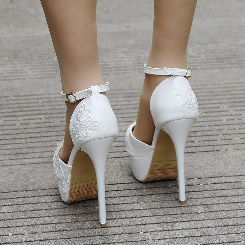 Women Lace Bridal Wedding Stiletto Heel Platform Sandals