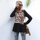 Womens Leopard Print Stitching Medium and Long T-shirt  Bottoming Shirt