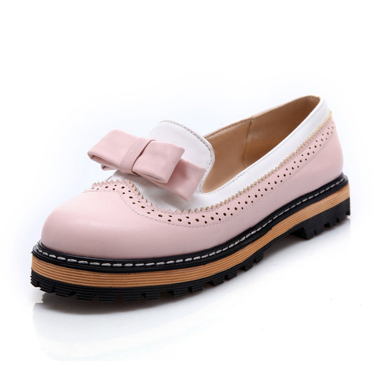Girls Sweet Bow Color Matching Flat Shoes