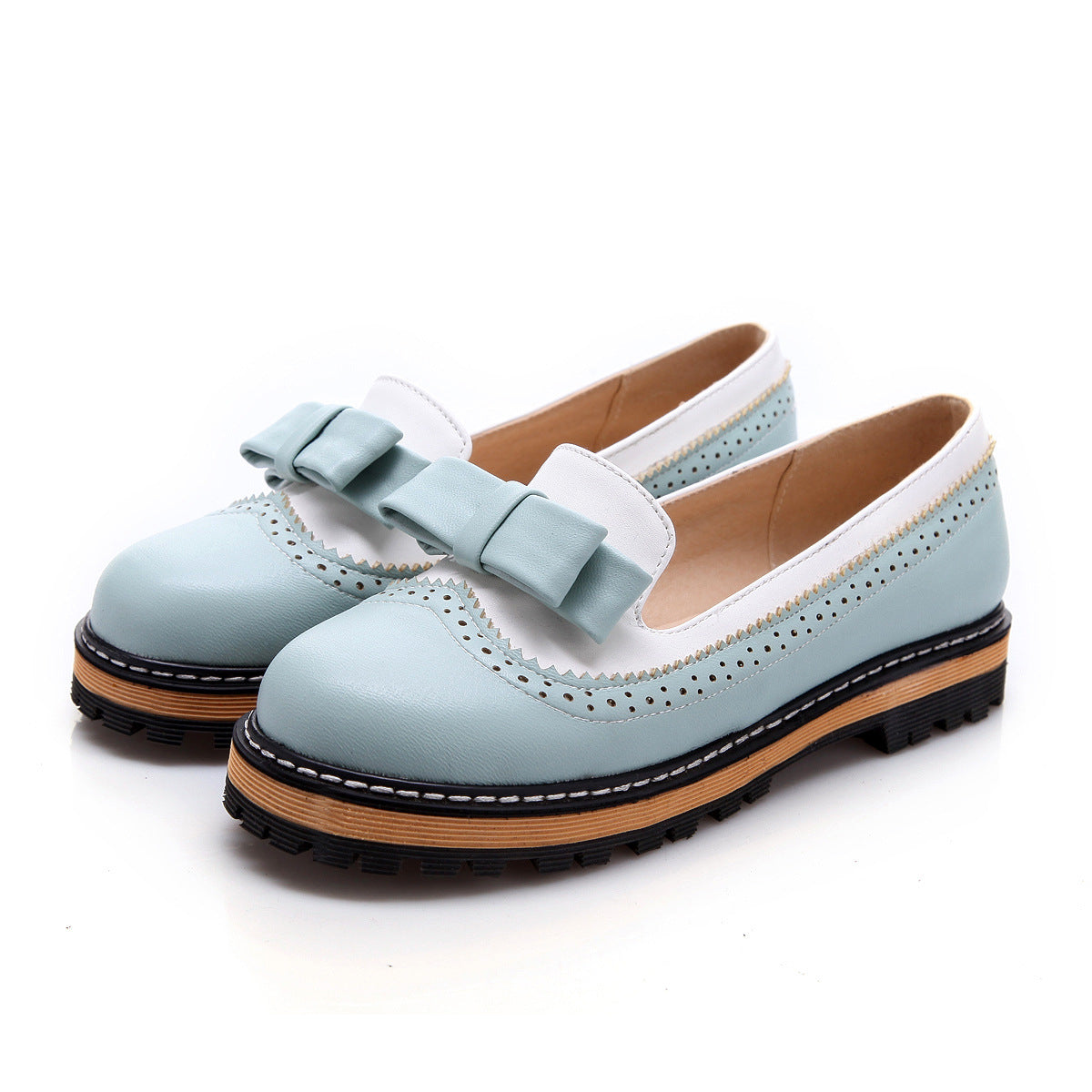 Girls Sweet Bow Color Matching Flat Shoes