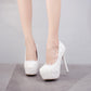 Women Pearls Lace Almond Toe Stiletto Heel Platform Pumps Bridal Wedding Shoes