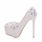 Women Round Toe Lace Rhinestone Bridal Stiletto Heel Platform Pumps Wedding Shoes