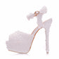 Women Peep Toe Lace Pearl Bridal Wedding Stiletto Heel Platform Sandals