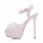 Women Peep Toe Lace Pearls Bridal Wedding Stiletto Heel Platform Sandals