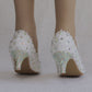 Women Stiletto Heel Pointed Toe Colorful Rhinestone Lace Flower Pumps