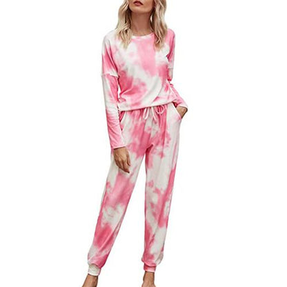 Gradient Print Pajamas Tie-dye Long-sleeved Pullover Tops Trousers Home Two-piece Suit