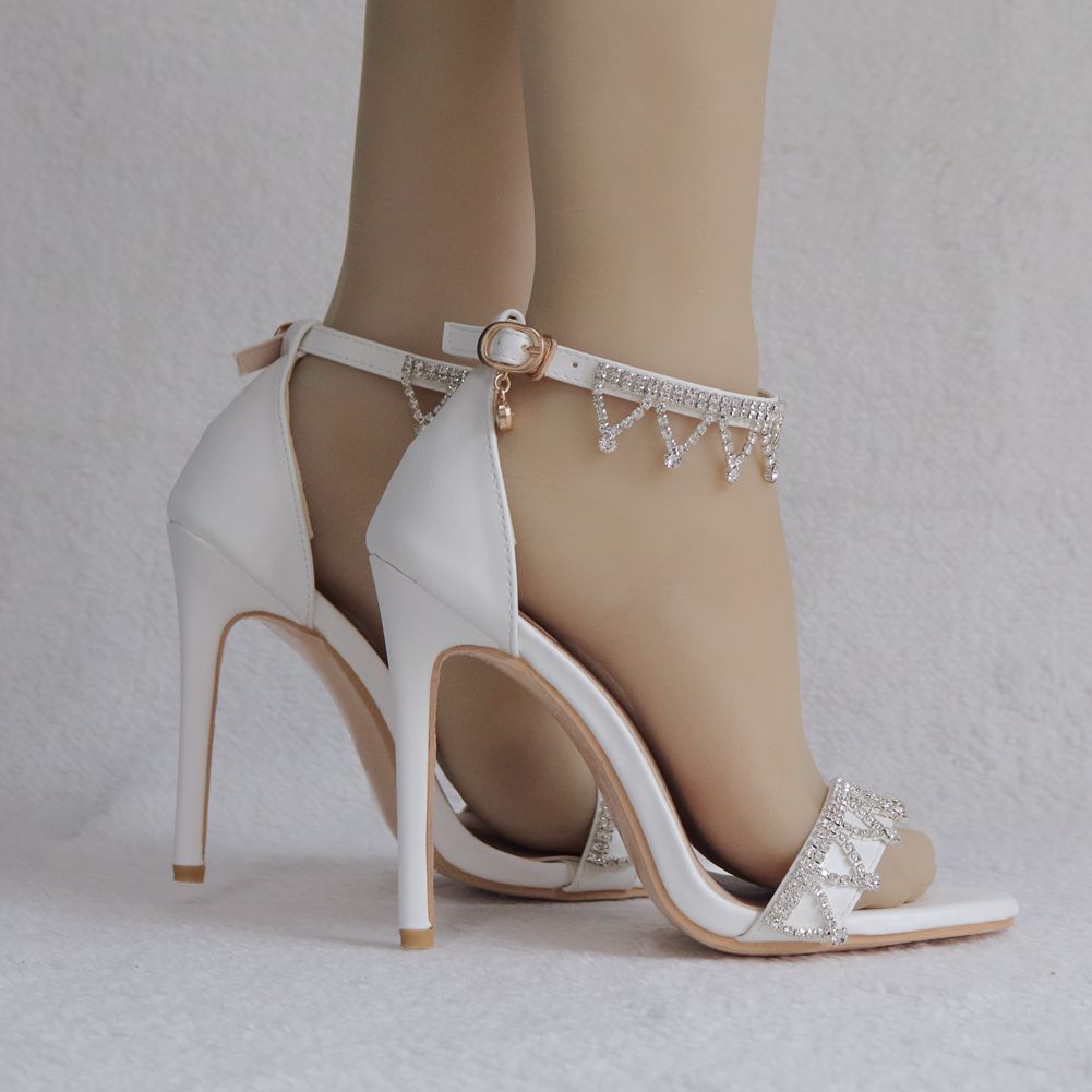 Women Rhinestone Tassel Open Toe Bridal Wedding Stiletto Heel Sandals