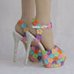 Women Peep Toe Lace Rhinestone Bridal Wedding Stiletto Heel Platform Sandals