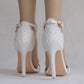 Women Pearls Lace Open Toe Stiletto Heel Bridal Wedding Shoes Sandals