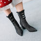 Pointed Toe Denim Mid Calf Boots Winter Shoes for Woman 8339