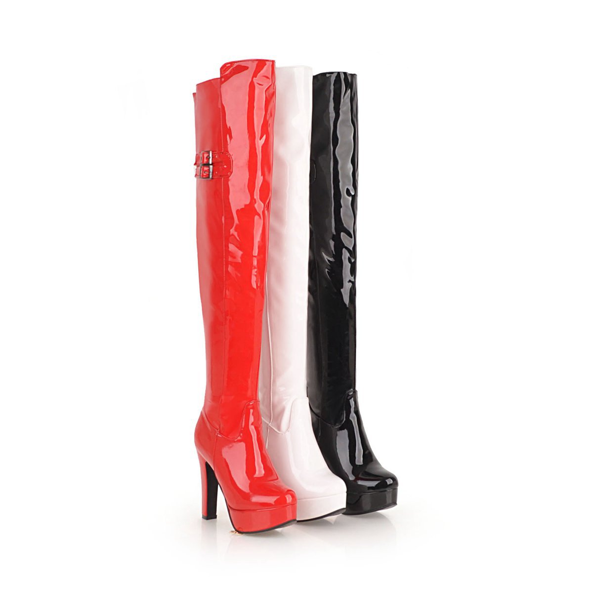Patent Leather Platform High Heels Tall Boots Winter Shoes for Woman 4428