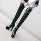 Patent Leather Platform High Heels Tall Boots Winter Shoes for Woman 4428