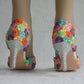 Women Rhinestone Colorful Lace Wedding Pointed Toe Stiletto Heel Sandals