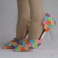 Women Rhinestone Colorful Lace Wedding Pointed Toe Stiletto Heel Sandals