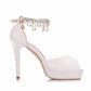 Women Peep Toe Pearls Rhinestone Ankle Strap Bridal Wedding Stiletto Heel Platform Sandals