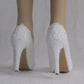 Women Round Toe Lace Pearls Platform Pumps Stiletto Heel Bridal Wedding Shoes