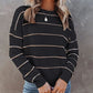 Womens Round Neck Stripe Long Sleeve Pullover Sweater