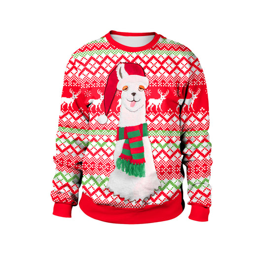 Christmas Alpaca Round Neck Long Sleeve Couple Sweatshirt