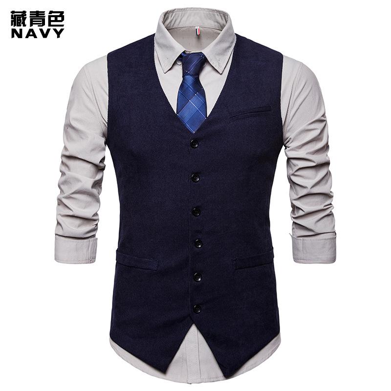 Men's Corduroy Single Breasted Tough Guy Suit Vest