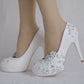 Women Round Toe Lace Flora Pearls Rhinestone Stiletto Heel Platform Pumps Bridal Wedding Shoes