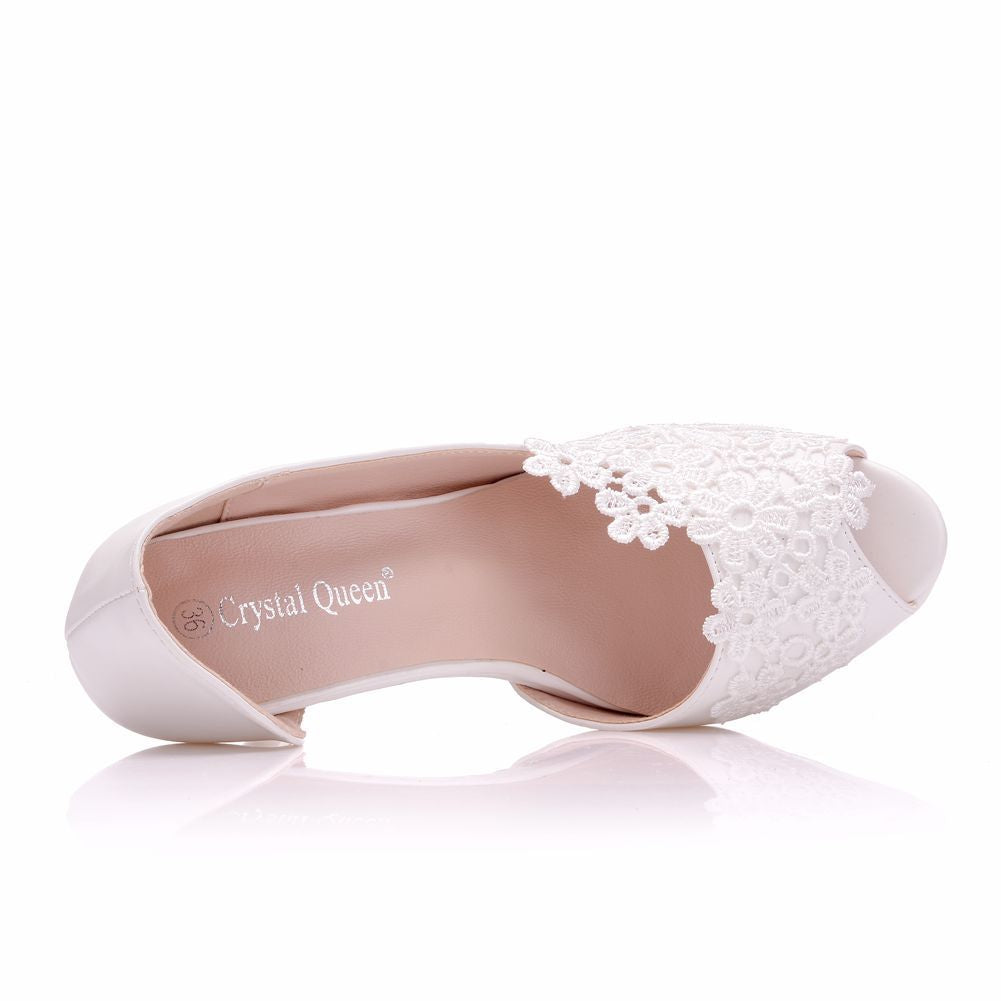 Women Lace Peep Toe D'Orsay Bridal Wedding Stiletto Heel Platform Sandals