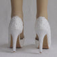 Women Pearls Lace Stiletto Heel Peep Toe Bridal Wedding D'Orsay Platform Sandals
