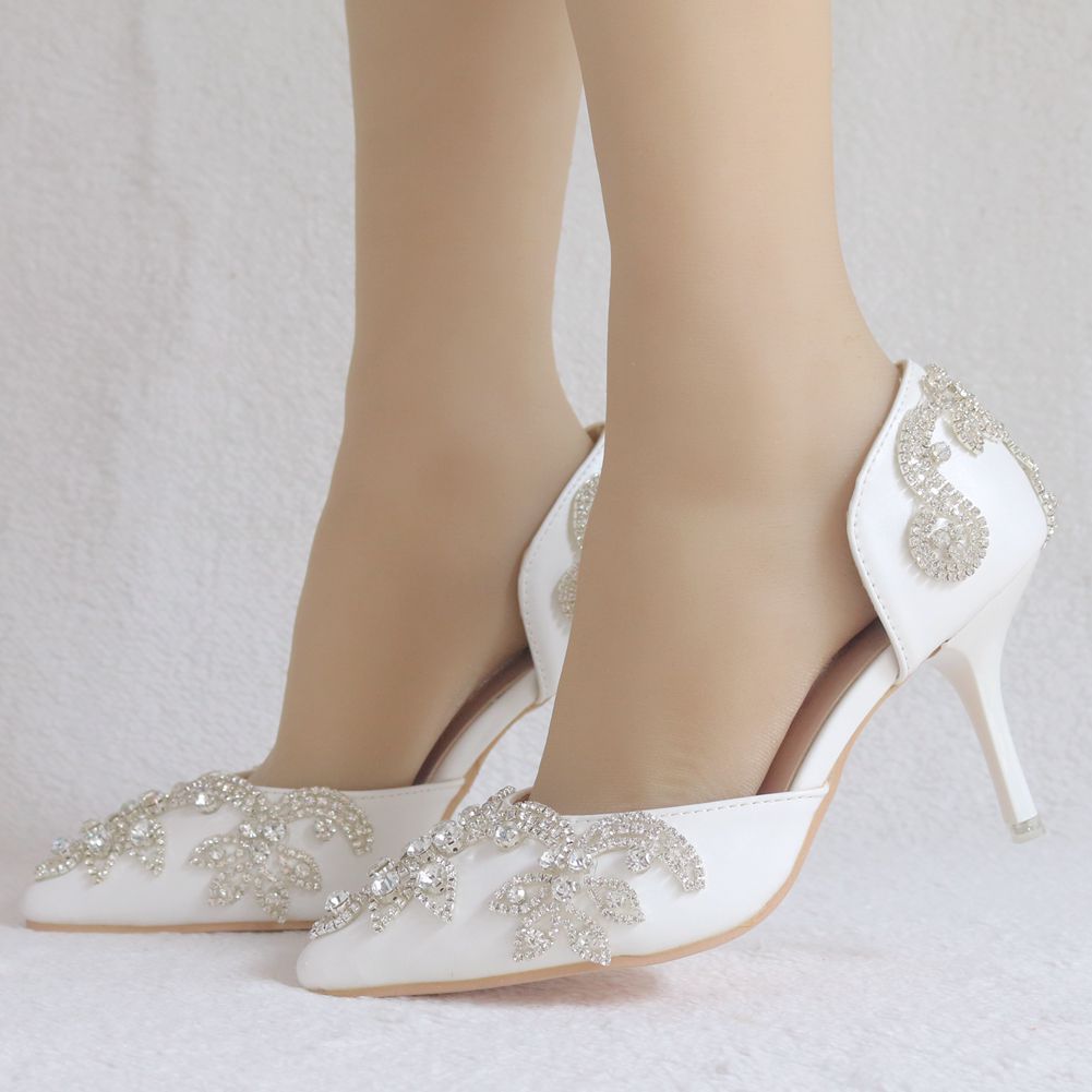 Women Rhinestone Wedding Pointed Toe Stiletto Heel Sandals