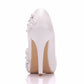 Women Round Toe Lace Flora Pearls Rhinestone Stiletto Heel Platform Pumps Bridal Wedding Shoes