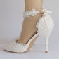 Women Lace Flora Ankle Strap Stiletto Heel Pointed Toe Bridal Wedding Shoes Sandals