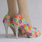 Women Rhinestone Stiletto Heel Lace Peep Toe D'Orsay Bridal Wedding Platform Sandals