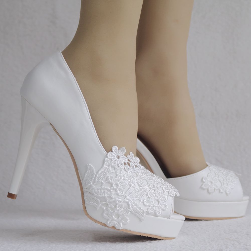 Women Lace Peep Toe D'Orsay Bridal Wedding Stiletto Heel Platform Sandals