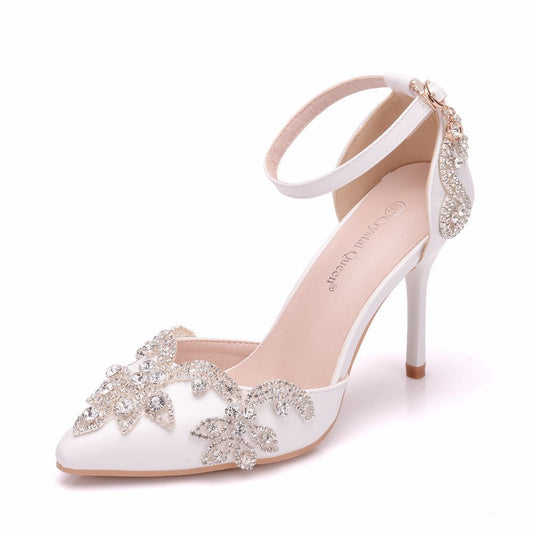 Women Rhinestone Pointed Toe Bridal Wedding Shoes Stiletto Heel Sandals