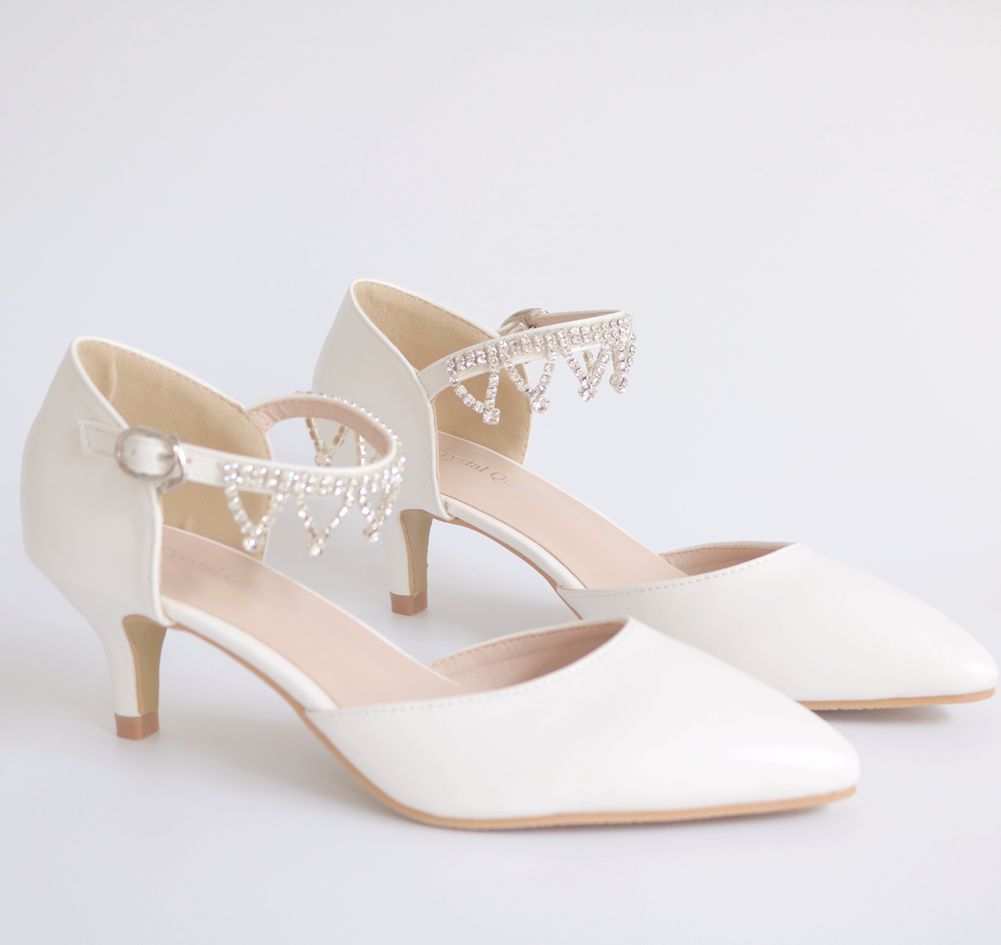 Women Middle Heel Pointed Toe Rhinestone Mary Janes Wedding Sandals