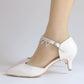 Women Middle Heel Pointed Toe Rhinestone Mary Janes Wedding Sandals