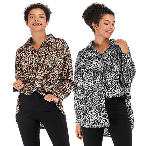 Sexy Leopard Print Mid-spring Loose Show Thin Women Blouses