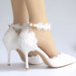 Women Lace Ankle Strap Stiletto Heel Pointed Toe Bridal Wedding Shoes Sandals