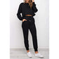 Womens Solid Color Long Sleeve Tops Pants Two Pieces Sports Suit