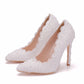Women Pearls Lace Flower Stiletto Heel Pumps Wedding Shoes