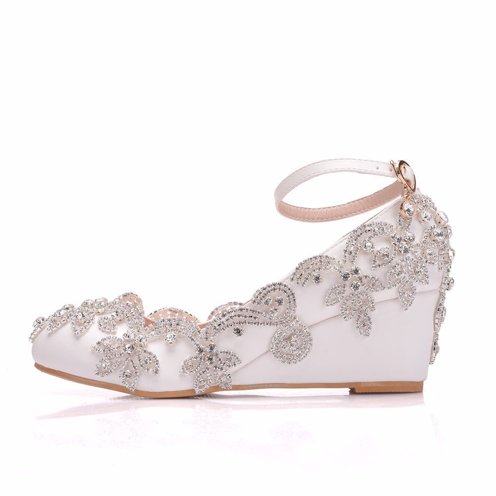 Shallow Rhinestone 5cm Wedge Heel Women Pumps Wedding Shoes