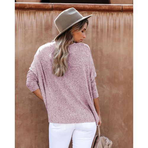 Womens V-neck Pullover Solid Color T-shirt Long Sleeved